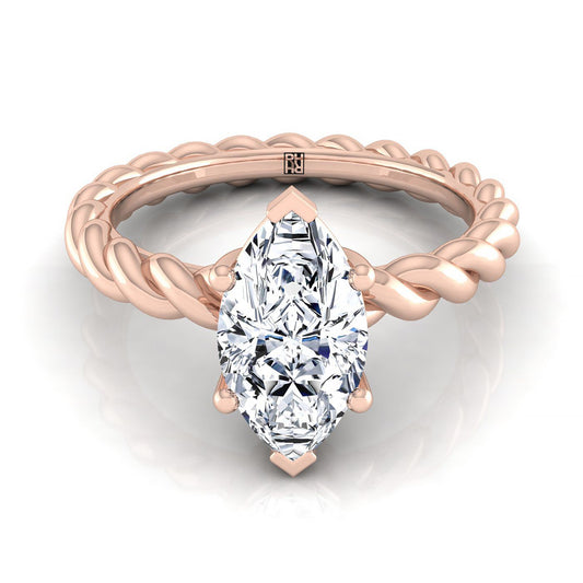 14K Rose Gold Marquise Twisted Rope Braid Solitaire Band