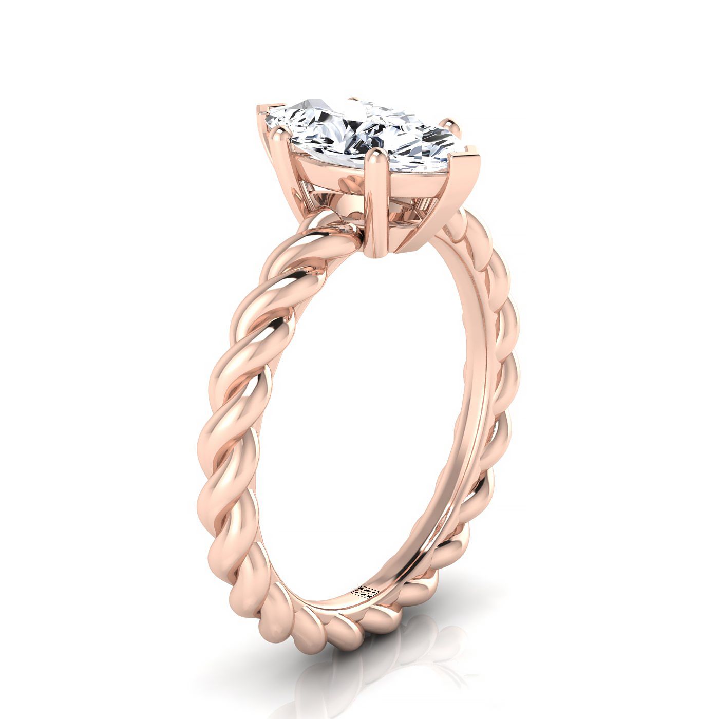 14K Rose Gold Marquise Twisted Rope Braid Solitaire Band