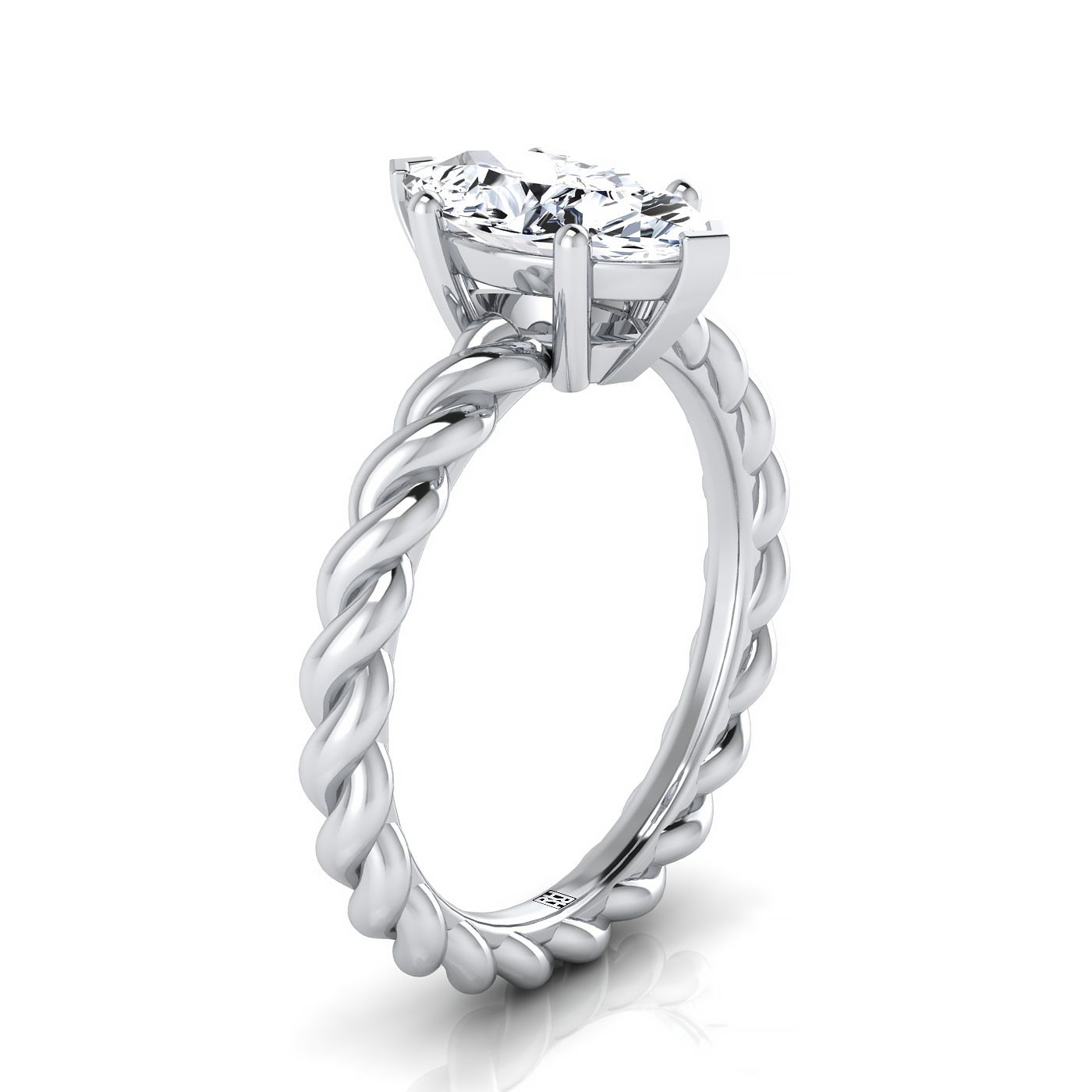 18K White Gold Marquise   Twisted Rope Braid Solitaire Band