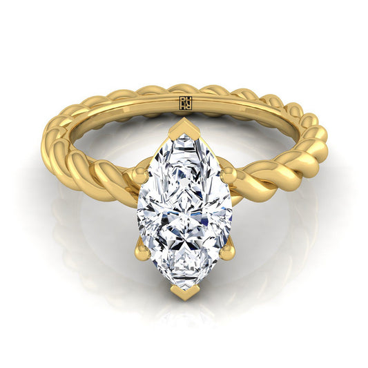 18K Yellow Gold Marquise Twisted Rope Braid Solitaire Band