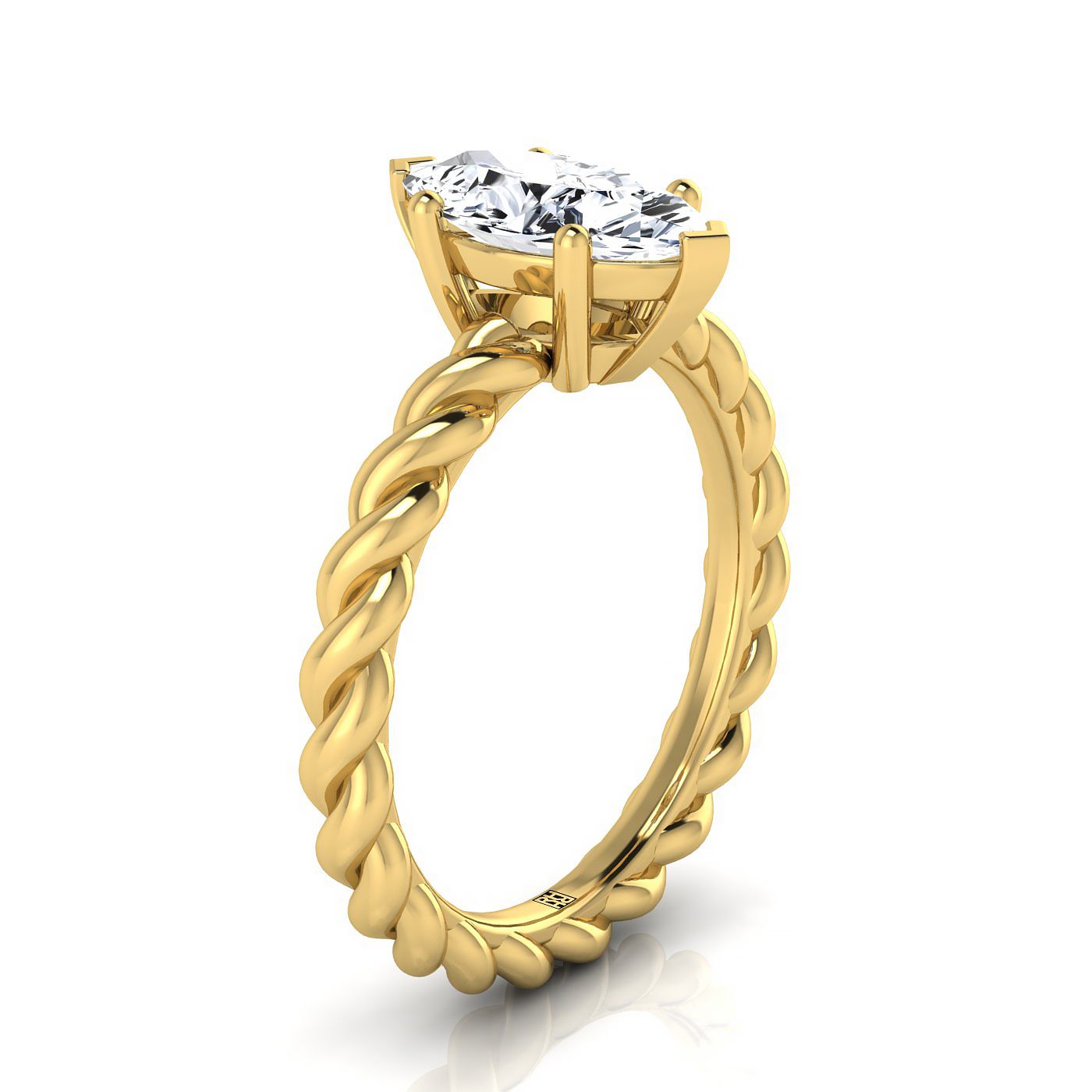 18K Yellow Gold Marquise Twisted Rope Braid Solitaire Band