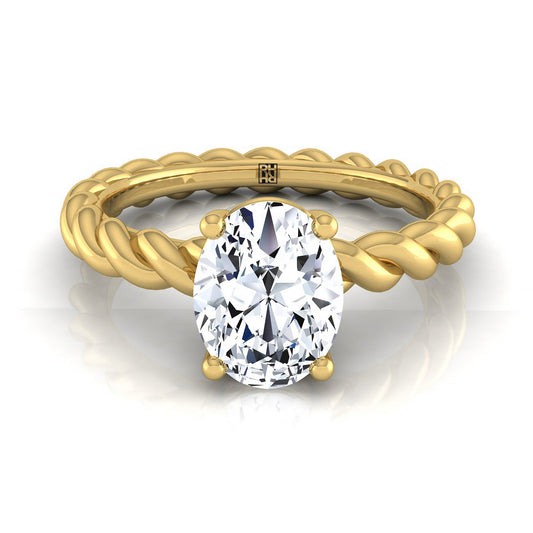 18K Yellow Gold Oval  Twisted Rope Braid Solitaire Band