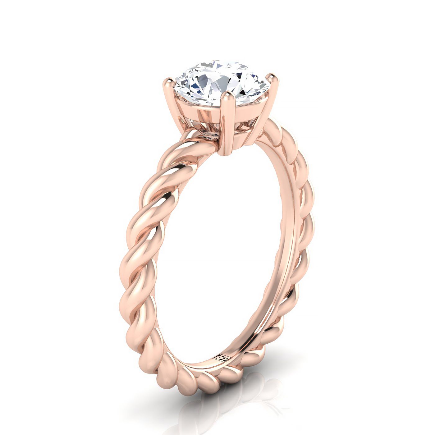 14K Rose Gold Round Brilliant  Twisted Rope Braid Solitaire Band