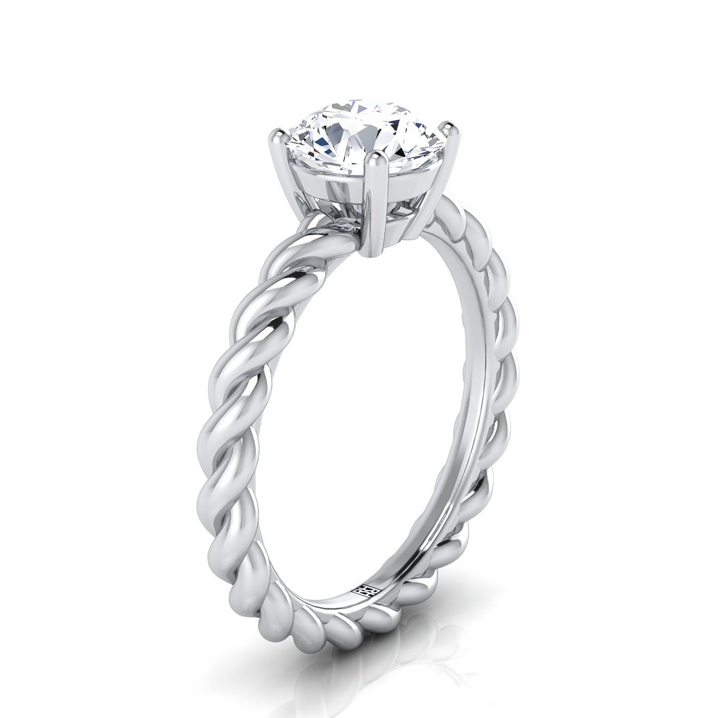 18K White Gold Round Brilliant Twisted Rope Braid Solitaire Band