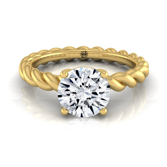 18K สีเหลืองทอง 18K สีเหลืองทอง Twisted Rope Braid Solitaire Band