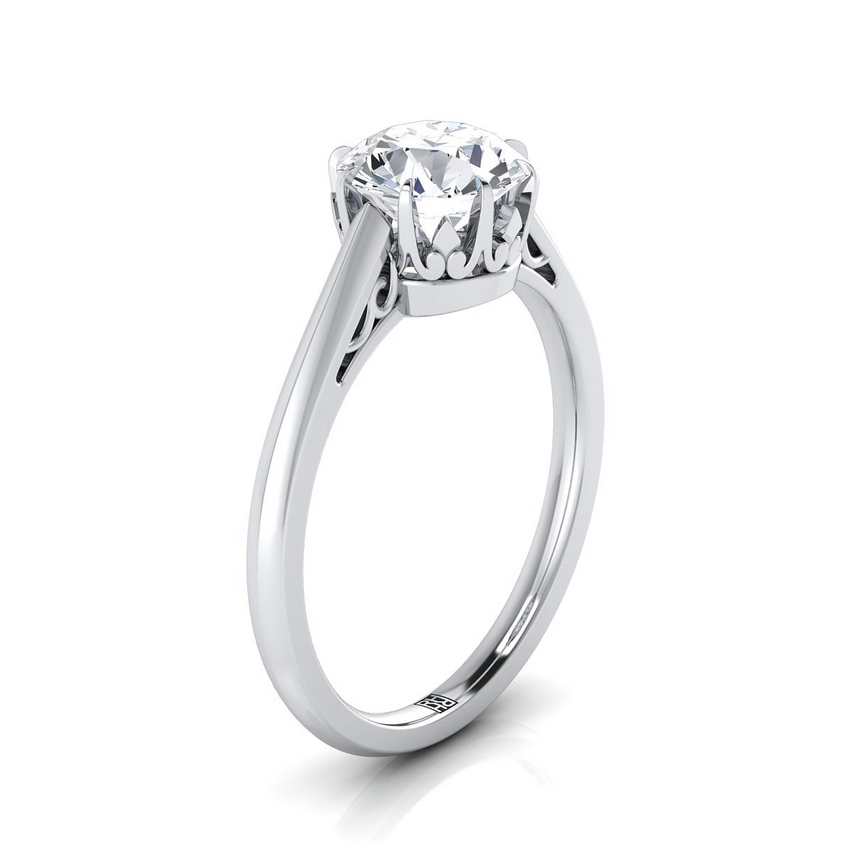 Platinum Round Brilliant Antique Scroll Detail Solitaire Engagement Ring