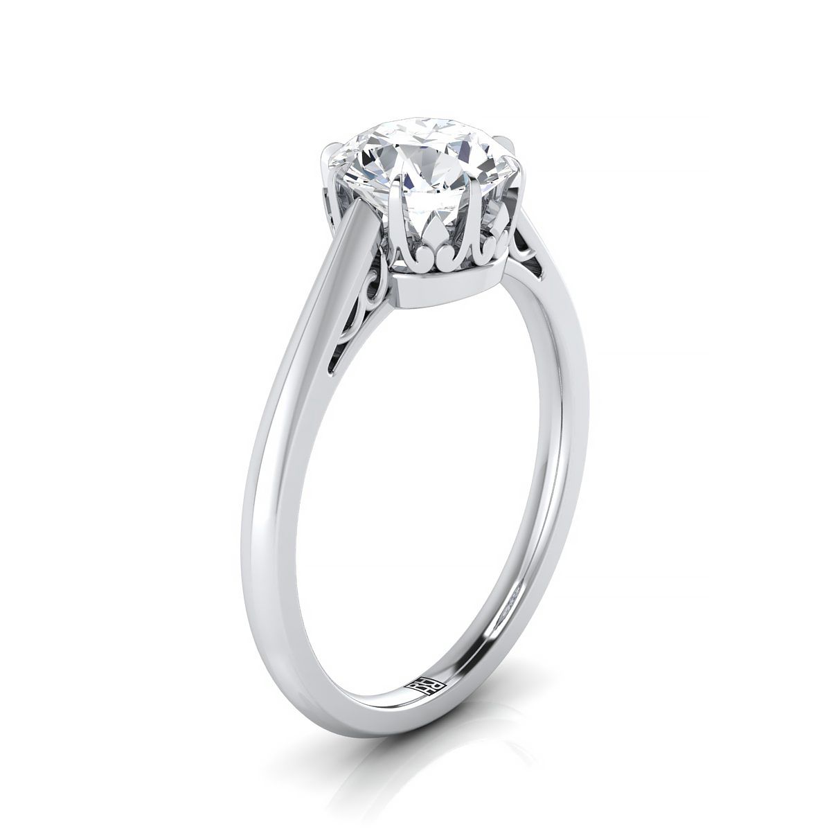 14K White Gold Round Brilliant Antique Scroll Detail Solitaire Engagement Ring