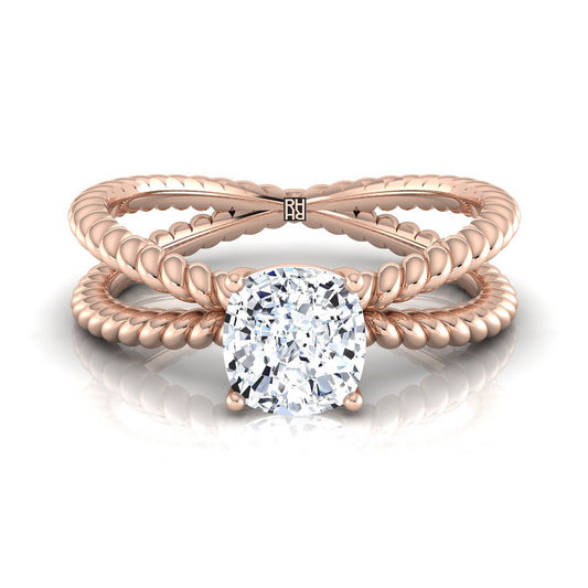 แหวนหมั้นเพชร 14K Rose Gold Cushion Criss Cross Twisted Rope Solitaire