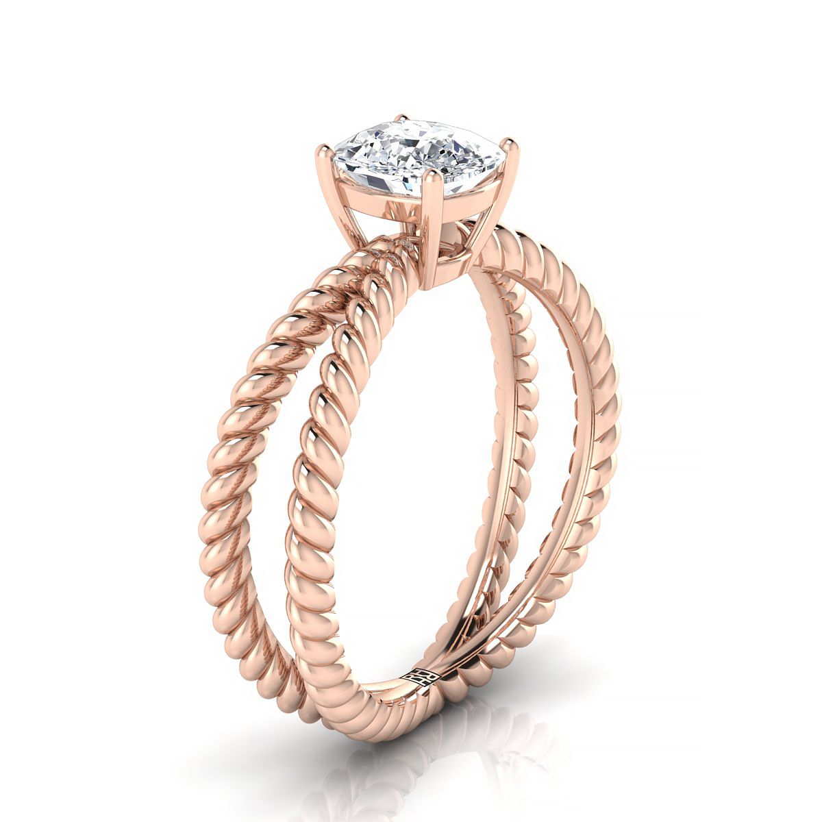 แหวนหมั้นเพชร 14K Rose Gold Cushion Criss Cross Twisted Rope Solitaire