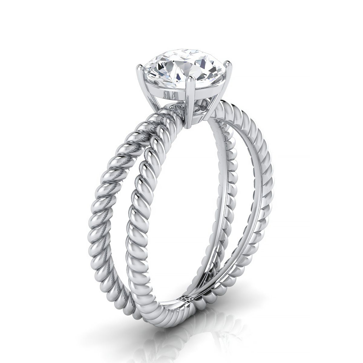 แหวนหมั้นเพชร 18K White Gold Round Brilliant Criss Cross Twisted Rope Solitaire