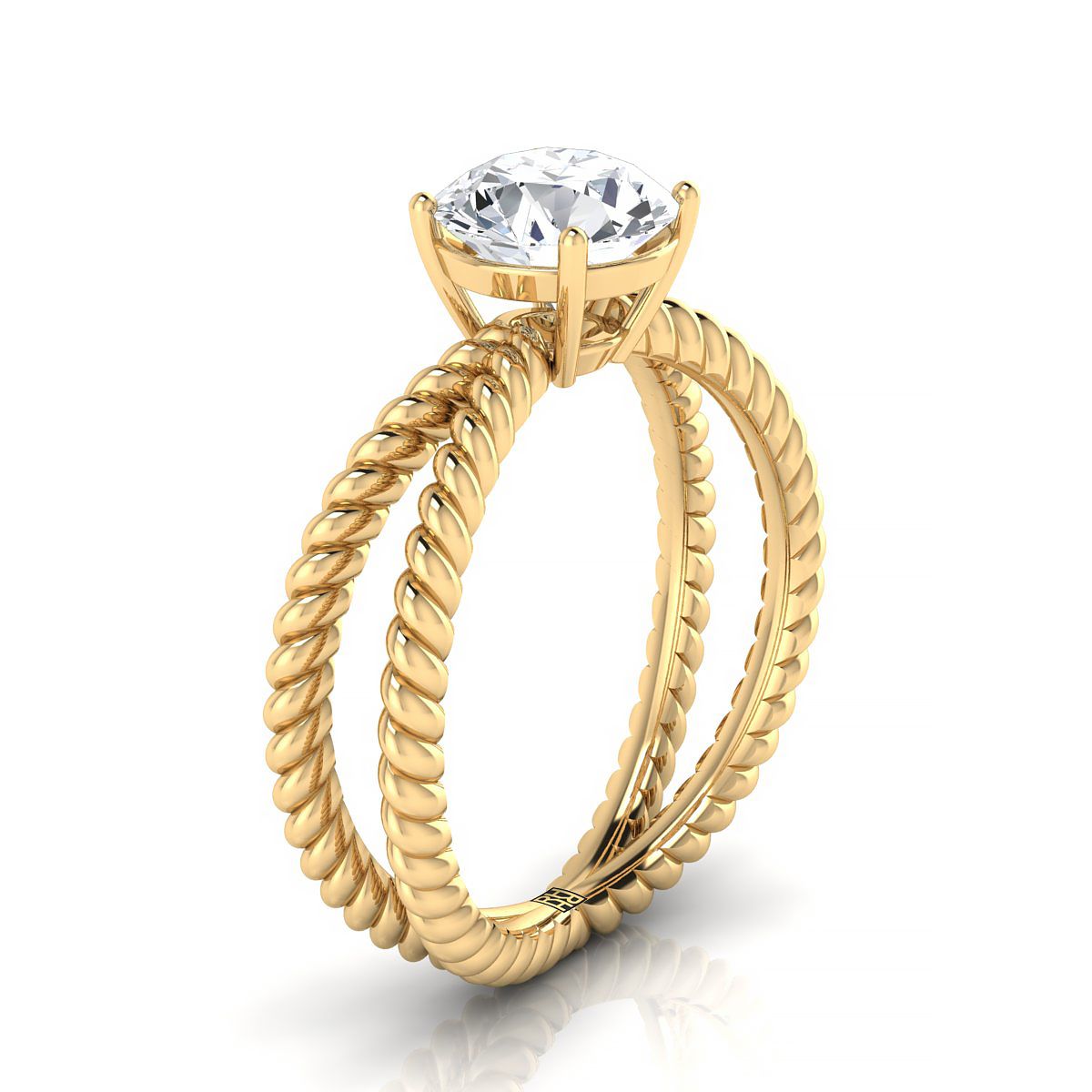 18K Yellow Gold Round Brilliant Criss Cross Twisted Rope Solitaire Eng RockHer