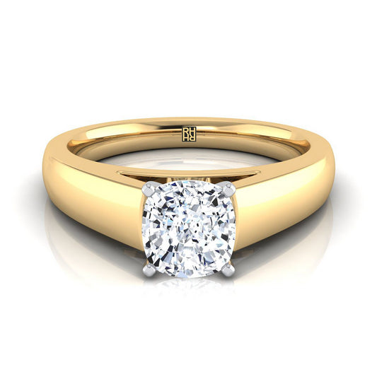 แหวนหมั้นเพชรเม็ดเดี่ยว 14K Yellow Gold Cushion High Polished Signet Style Tapered Solitaire