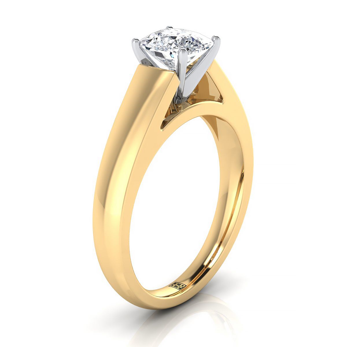 แหวนหมั้นเพชรเม็ดเดี่ยว 14K Yellow Gold Cushion High Polished Signet Style Tapered Solitaire