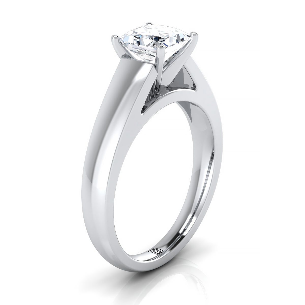 Platinum Princess Cut  High Polished Signet Style Tapered Solitaire Engagement Ring