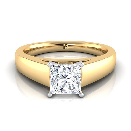 18K Yellow Gold Princess Cut  High Polished Signet Style Tapered Solitaire Engagement Ring