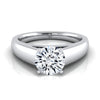 14K White Gold Round Brilliant  High Polished Signet Style Tapered Solitaire Engagement Ring