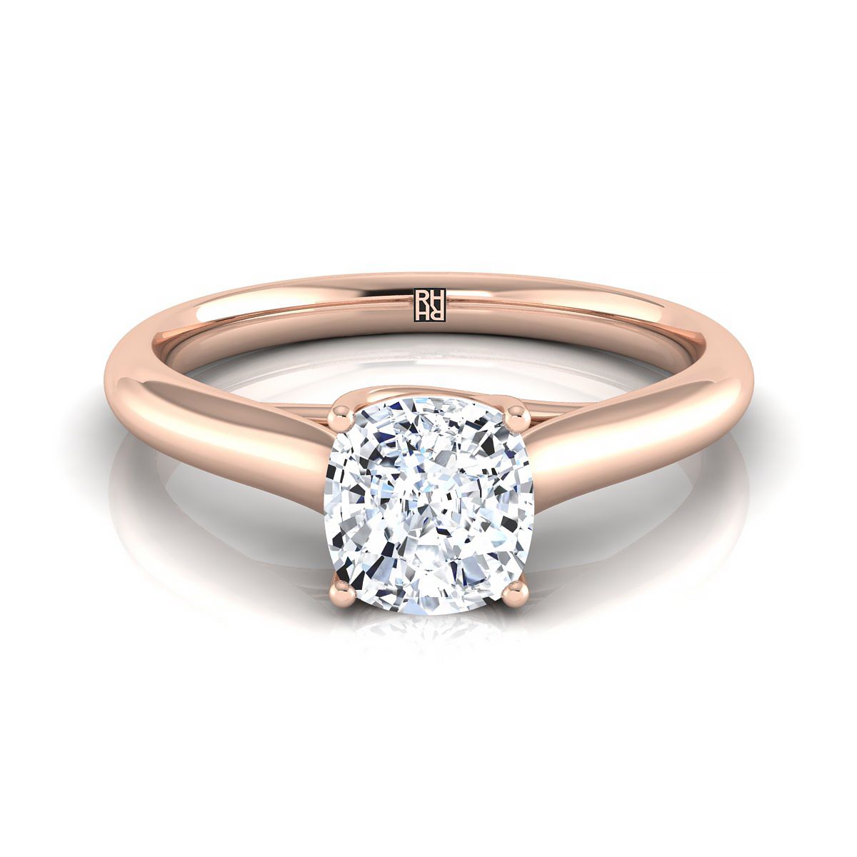 แหวนคุชชั่นโรสโกลด์ 14K ทรงโค้งมน Classic Comfort Fit Solitaire