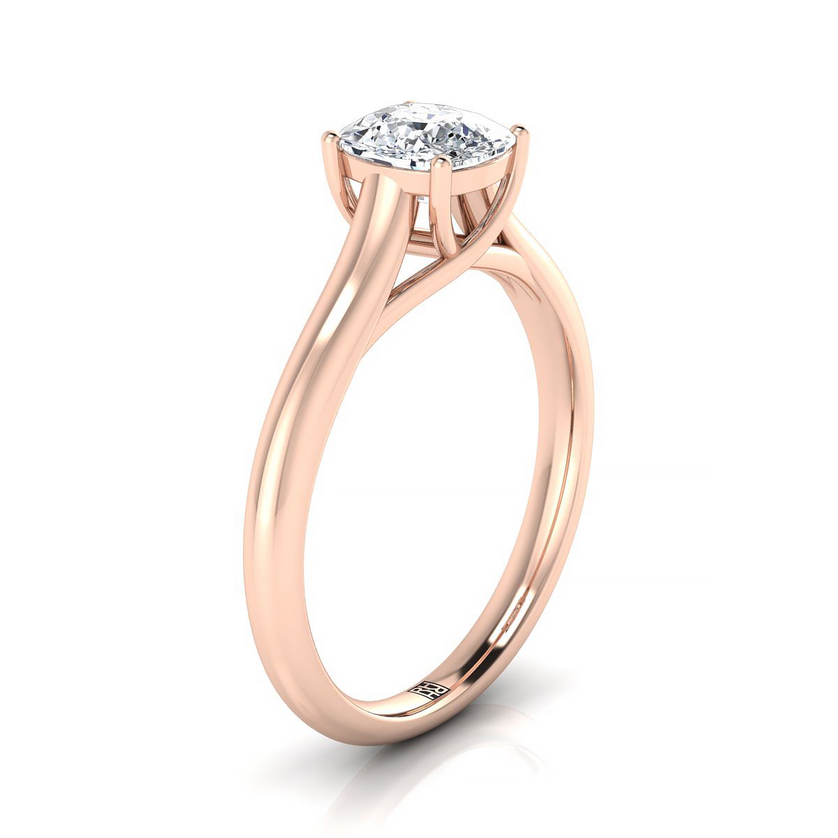 แหวนคุชชั่นโรสโกลด์ 14K ทรงโค้งมน Classic Comfort Fit Solitaire