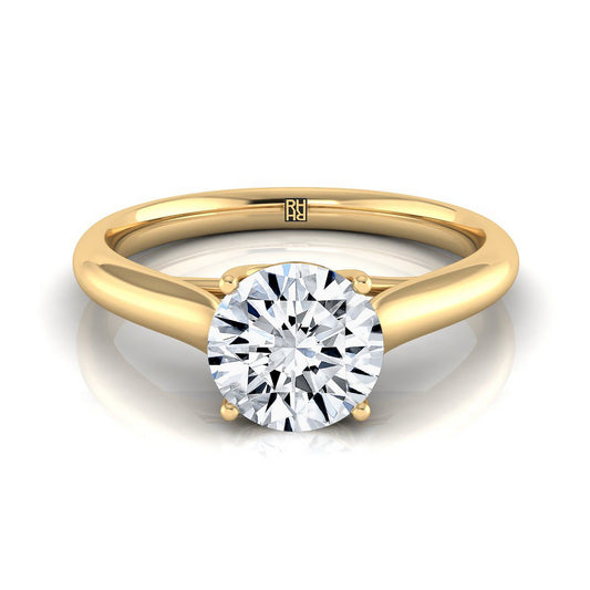 14K Yellow Gold Round Brilliant Rounded Classic Comfort Fit Solitaire Ring