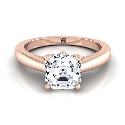 14K Rose Gold Asscher Cut Scroll Gallery แหวนหมั้นเล่นไพ่คนเดียว Comfort Fit