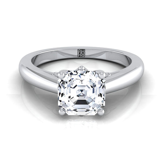 แหวนหมั้นทองขาว 14K Asscher Cut Scroll Gallery Comfort Fit Solitaire