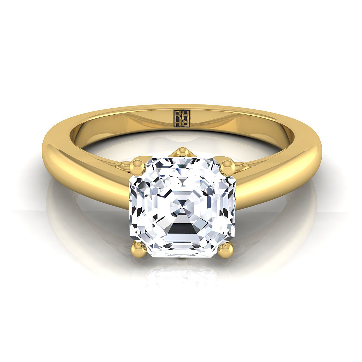 แหวนหมั้นทอง 18K Asscher Cut Scroll Gallery Comfort Fit Solitaire