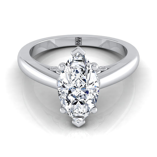 18K White Gold Marquise  Scroll Gallery Comfort Fit Solitaire Engagement Ring