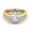 14K Yellow Gold Pear Shape Center Scroll Gallery Comfort Fit Solitaire Engagement Ring