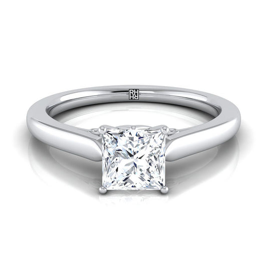 14K White Gold Princess Cut Scroll Gallery แหวนหมั้นเล่นไพ่คนเดียว Comfort Fit