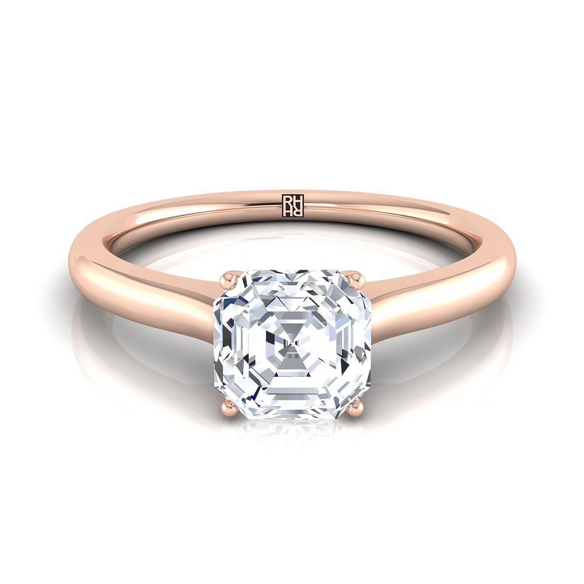 แหวนหมั้นหินลับ Asscher Cut Cathedral Solitaire 14K Rose Gold