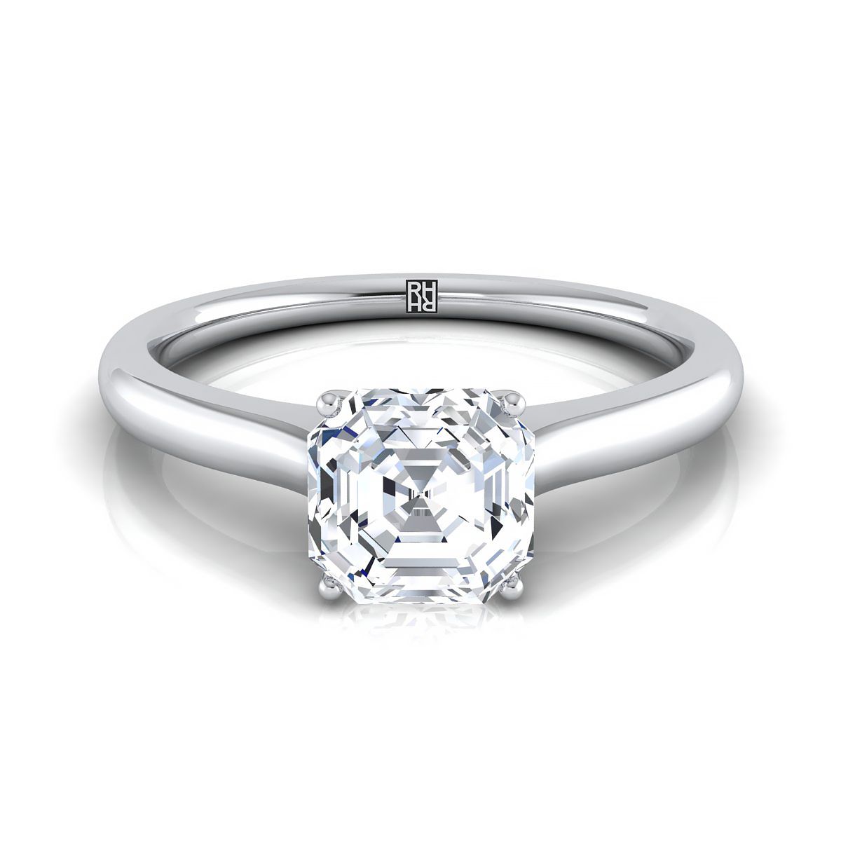 แหวนหมั้นทองคำขาว 18K Asscher Cut Cathedral Solitaire เซอร์ไพรส์แหวนหมั้นหินลับ