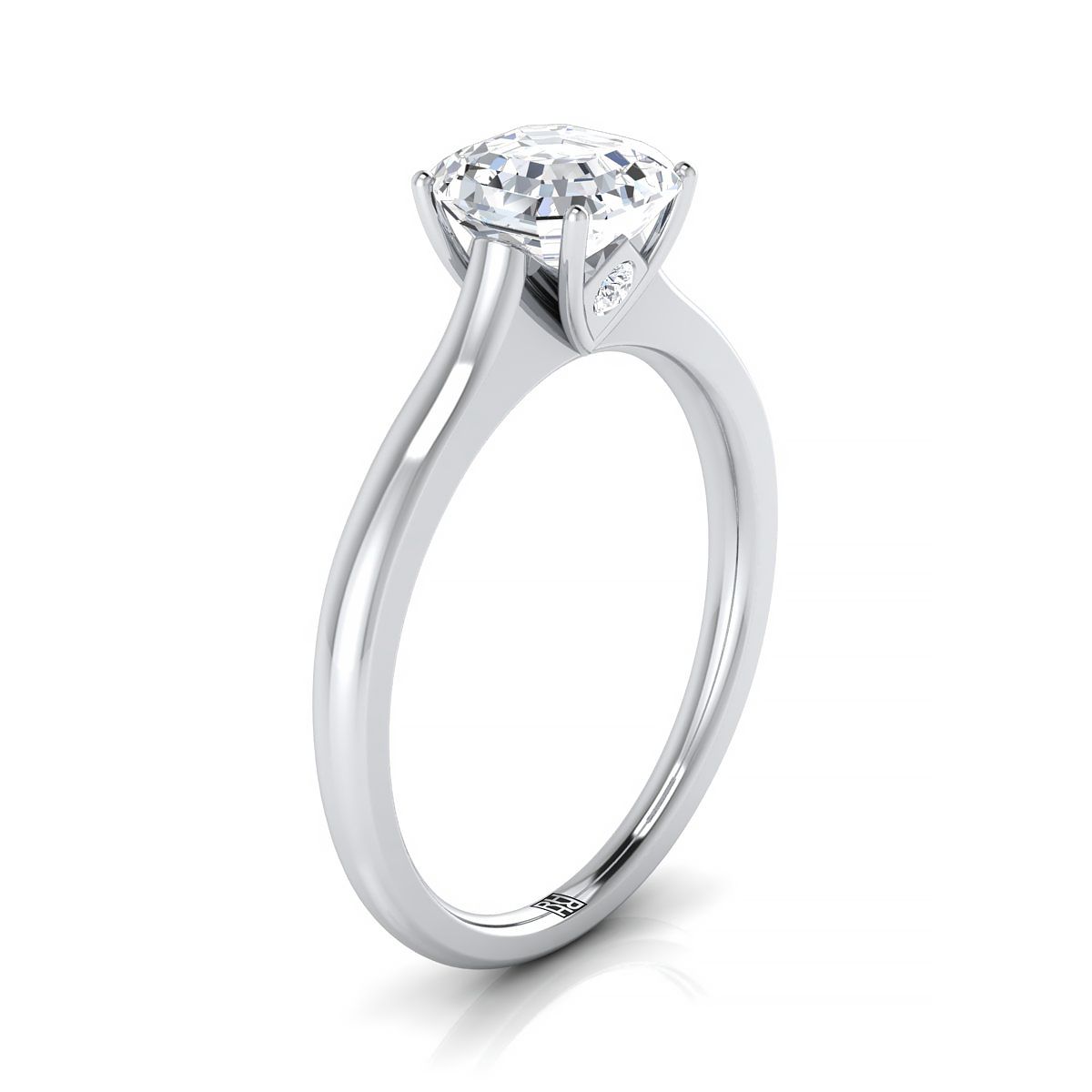 แหวนหมั้นทองคำขาว 18K Asscher Cut Cathedral Solitaire เซอร์ไพรส์แหวนหมั้นหินลับ