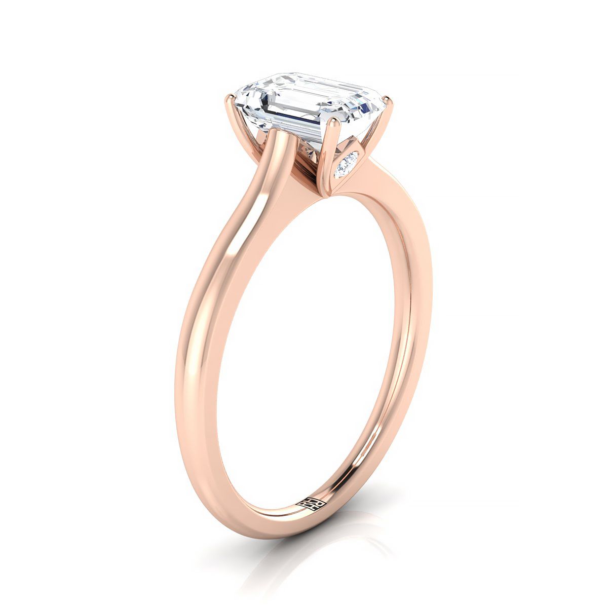 14K Rose Gold Emerald Cut Cathedral Solitaire แหวนหมั้นหินลับสุดเซอร์ไพรส์