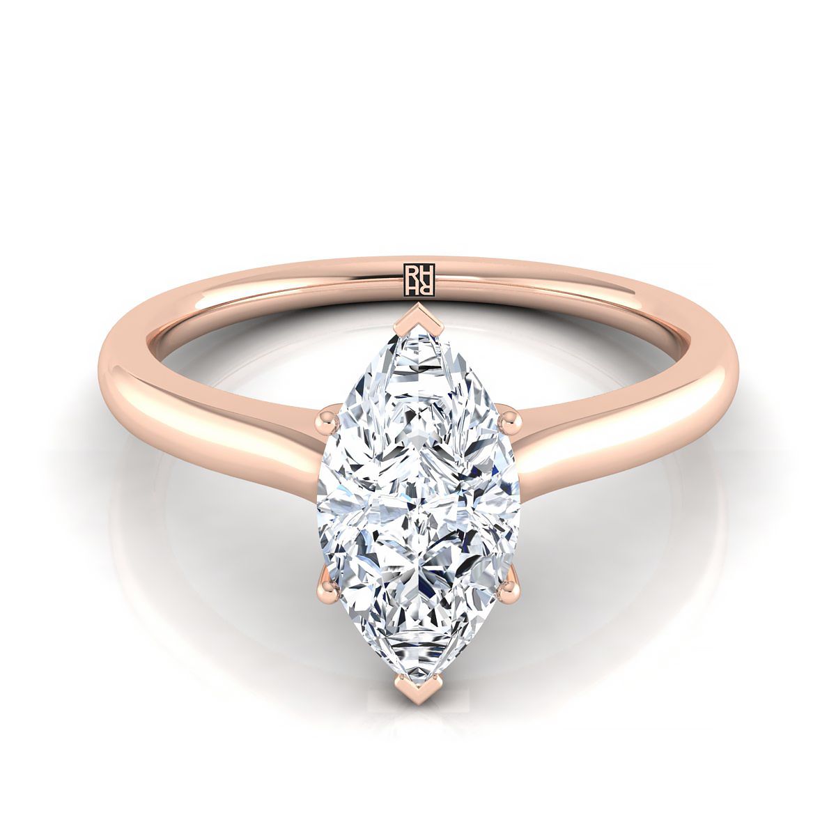 14K Rose Gold Marquise Cathedral Solitaire แหวนหมั้นหินลับสุดเซอร์ไพรส์