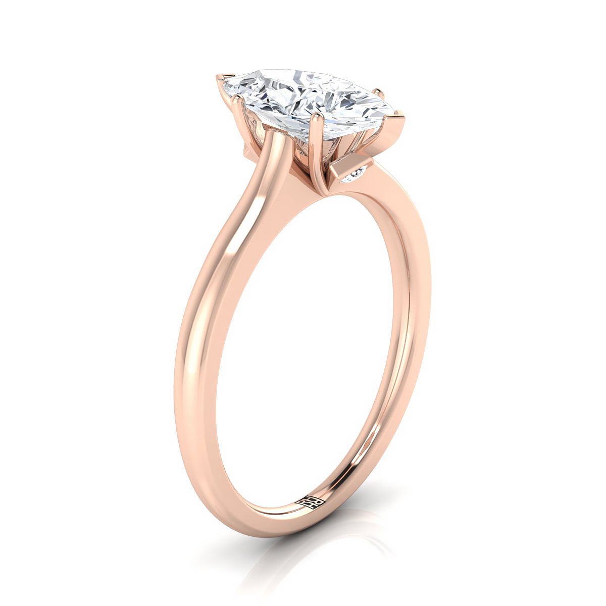 14K Rose Gold Marquise Cathedral Solitaire แหวนหมั้นหินลับสุดเซอร์ไพรส์