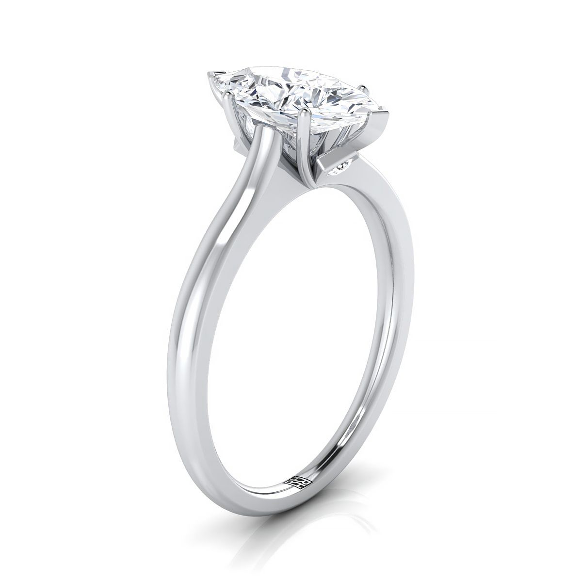 แหวนหมั้นทองคำขาว 18K Marquise Cathedral Solitaire เซอร์ไพรส์แหวนหมั้นหินลับ