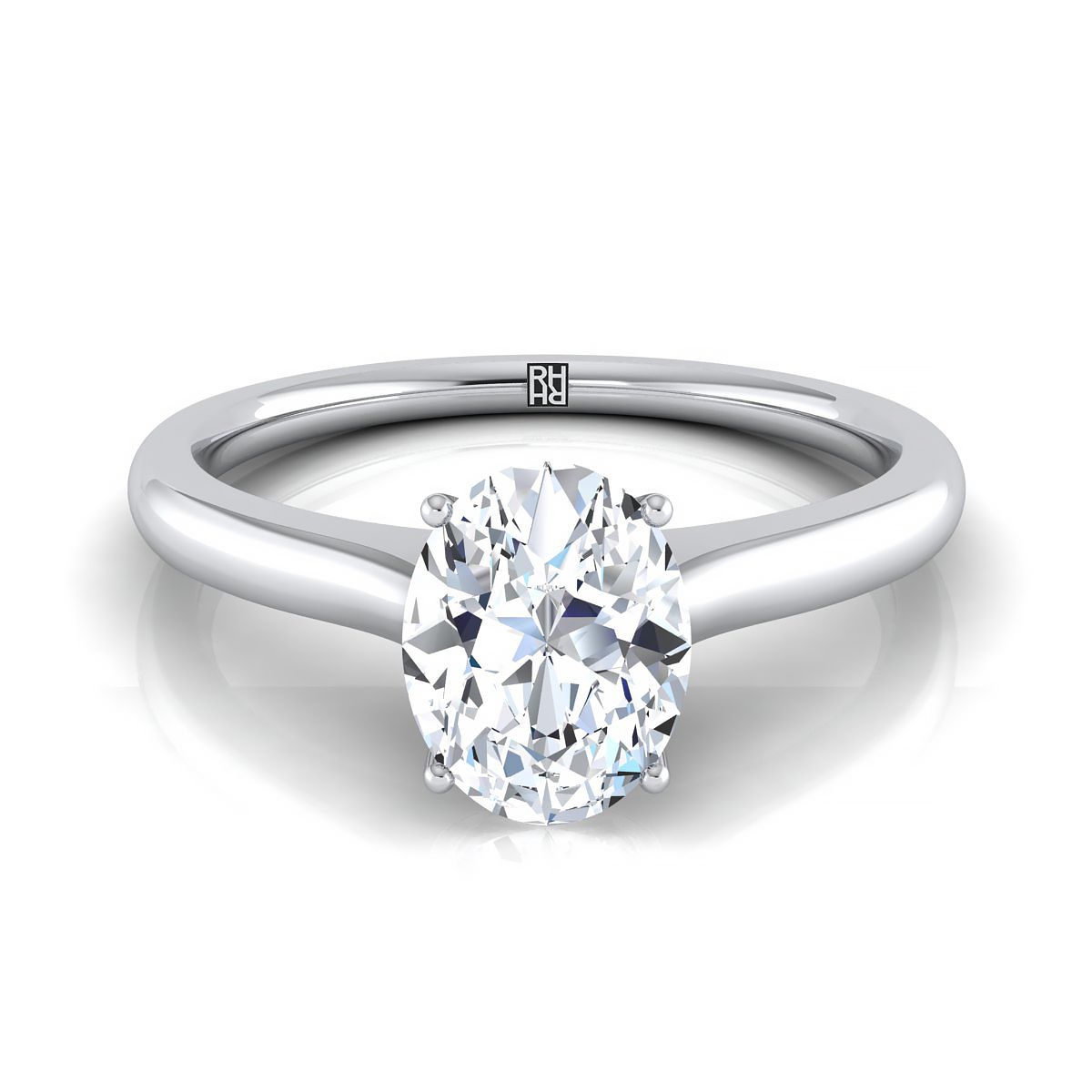 18K White Gold Oval Cathedral Solitaire Surprise Secret Stone แหวนหมั้น