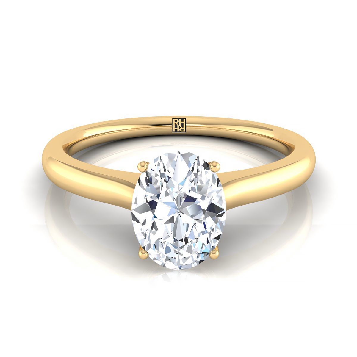 14K Yellow Gold Oval Cathedral Solitaire แหวนหมั้นหินลับสุดเซอร์ไพรส์