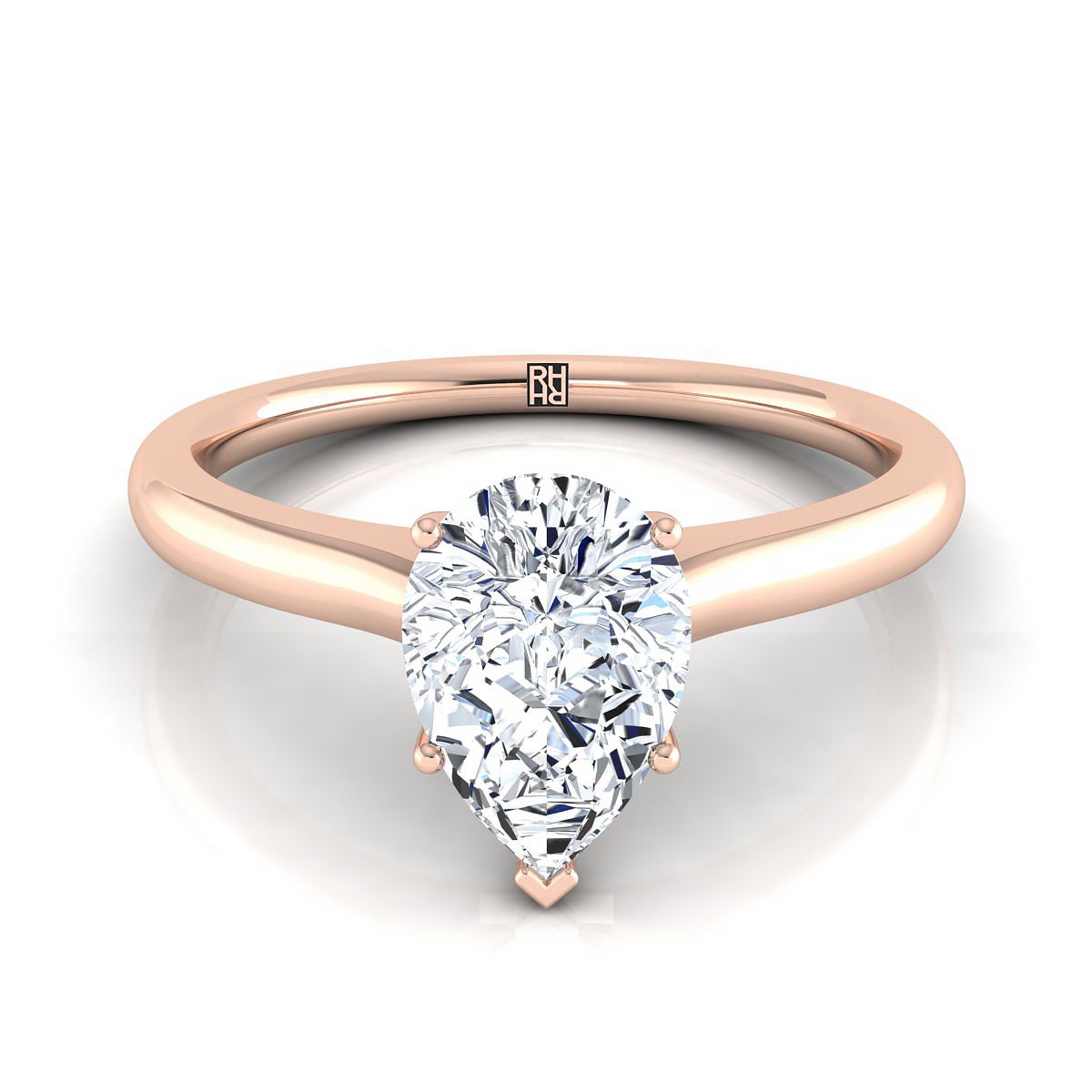 14K Rose Gold Pear Shape Center Cathedral Solitaire แหวนหมั้นหินลับสุดเซอร์ไพรส์