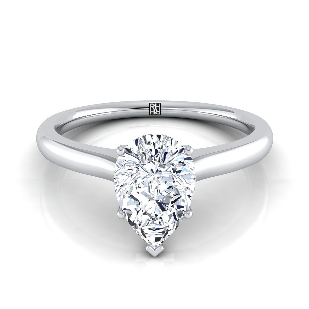 14K White Gold Pear Shape Center Cathedral Solitaire Surprise Secret Stone แหวนหมั้น