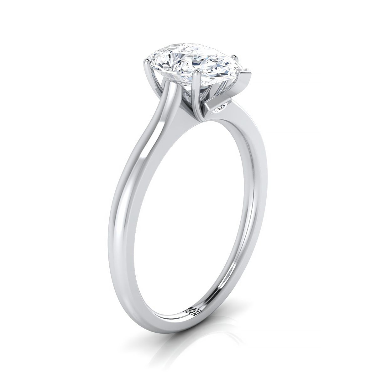 14K White Gold Pear Shape Center Cathedral Solitaire Surprise Secret Stone แหวนหมั้น