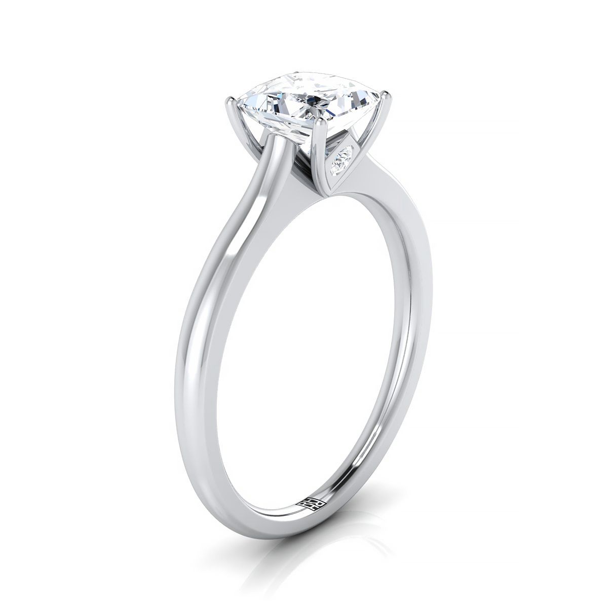 18K White Gold Princess Cut Cathedral Solitaire แหวนหมั้นหินลับสุดเซอร์ไพรส์