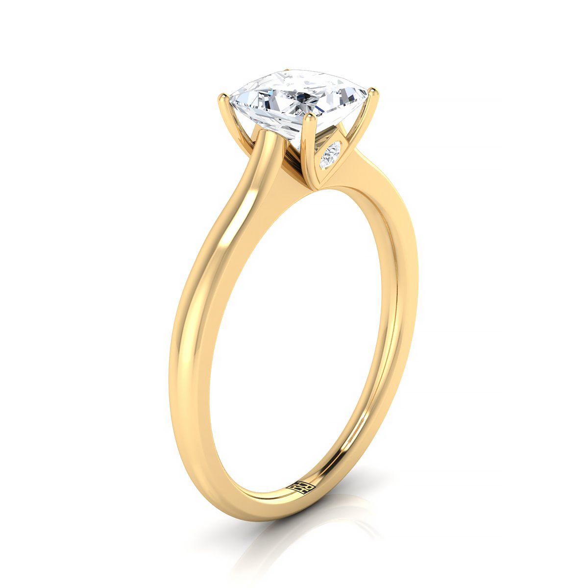 18K Yellow Gold Princess Cut Cathedral Solitaire แหวนหมั้นหินลับสุดเซอร์ไพรส์