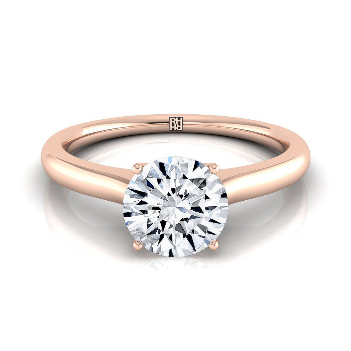 14K Rose Gold Round Brilliant Cathedral Solitaire Surprise Secret Stone Engagement Ring