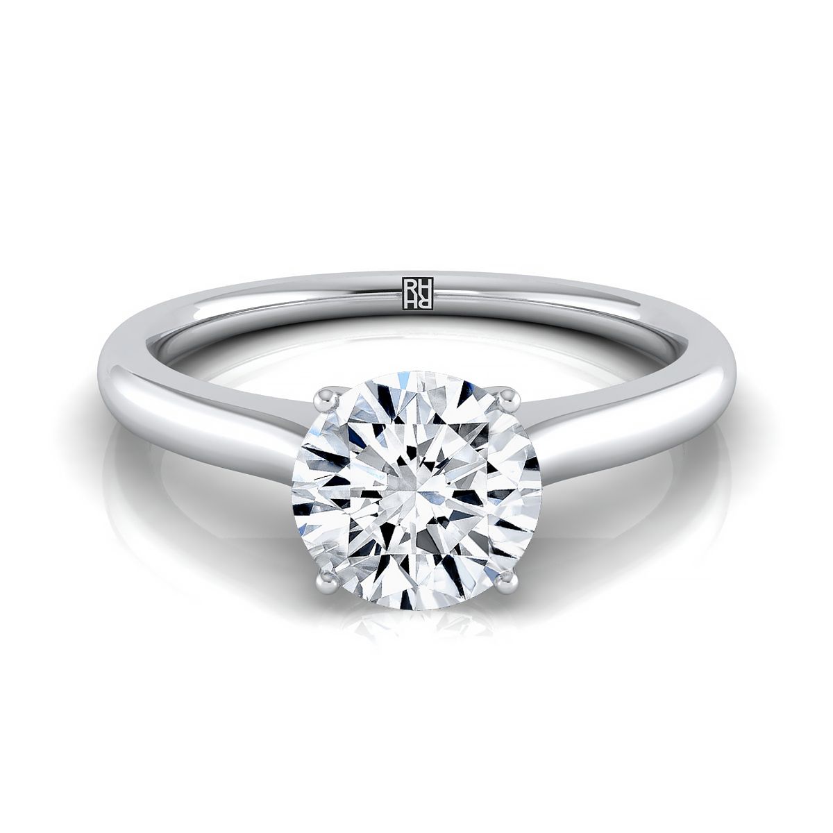 14K White Gold Round Brilliant Cathedral Solitaire Surprise Secret Stone Engagement Ring