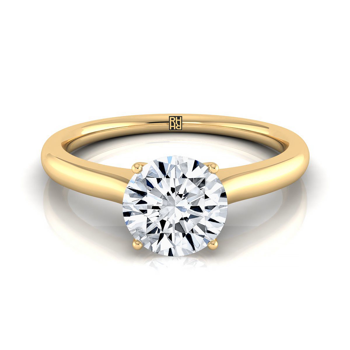 14K Yellow Gold Round Brilliant Cathedral Solitaire Surprise Secret Stone Engagement Ring