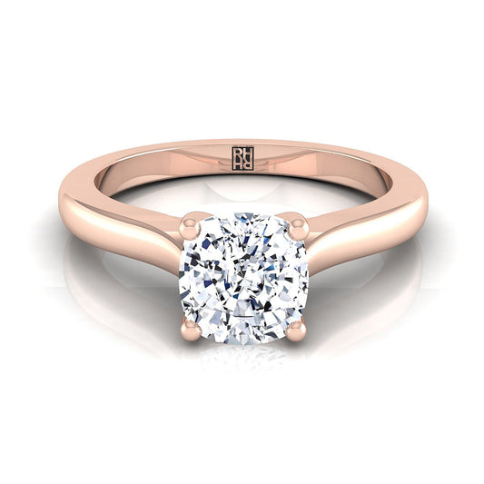 แหวนหมั้นเพชร 14K Rose Gold Cushion Comfort Fit Cathedral Solitaire