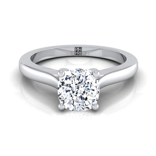 Platinum Cushion Comfort Fit Cathedral Solitaire Diamond Engagement Ring