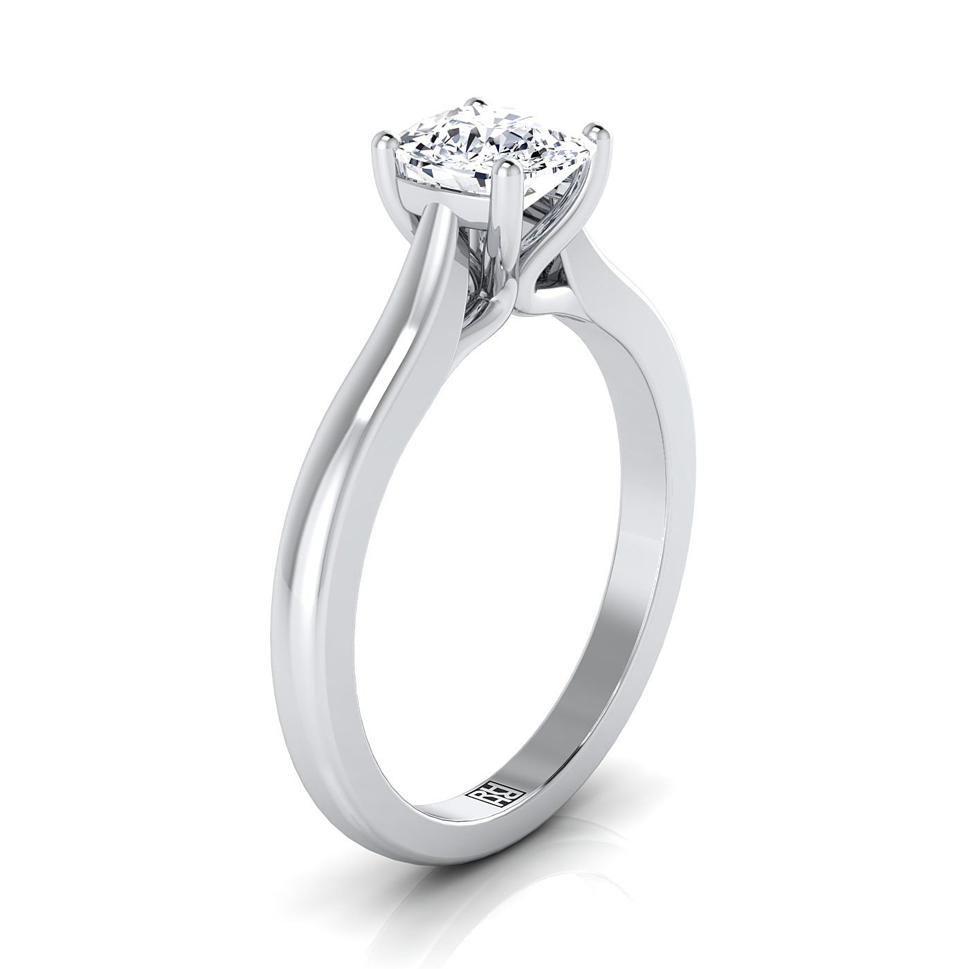 แหวนหมั้นเพชร 14K White Gold Cushion Comfort Fit Cathedral Solitaire