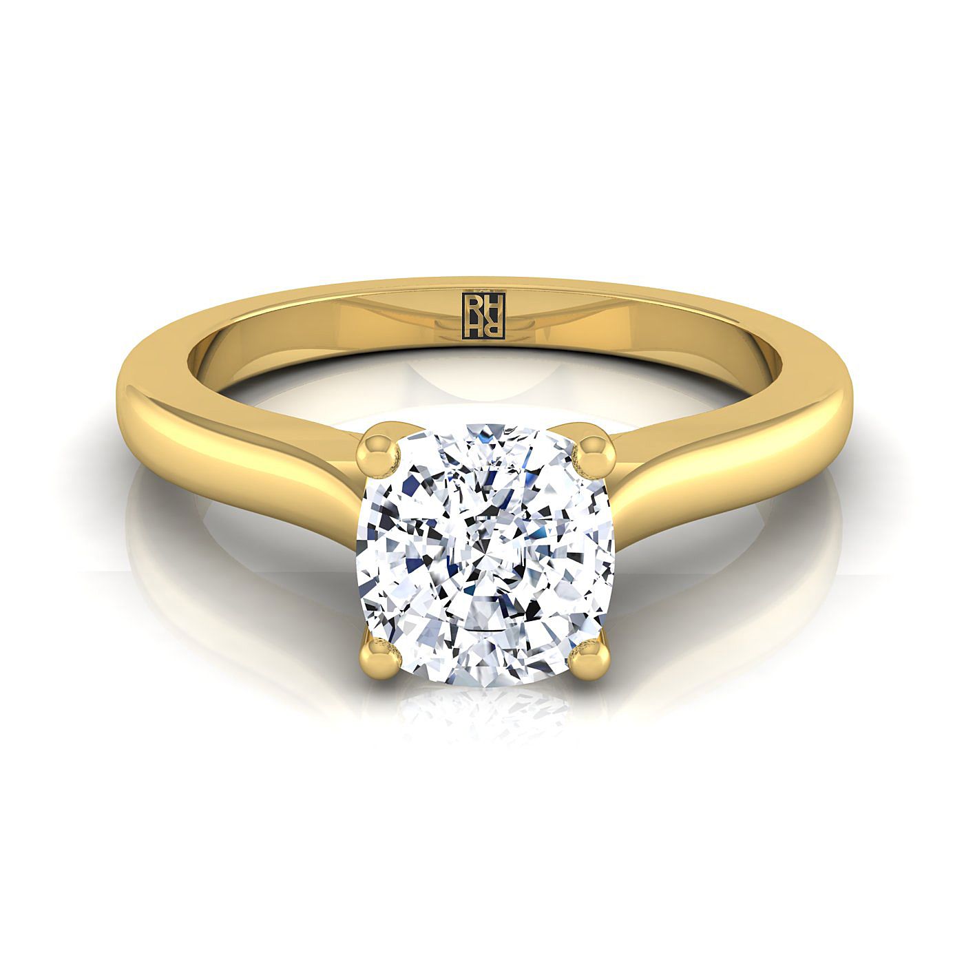 14K Yellow Gold Cushion Comfort Fit Cathedral Solitaire Diamond Engagement Ring